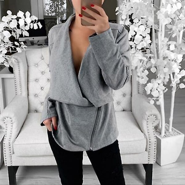 Dame Skrå Lynlås Sweater Frakke Langærmet Afslappet Toppe Kvinde Sweater Ny M B