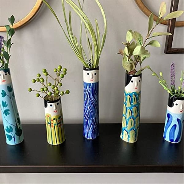 Spring Family Bud Vaser 2022 Ny Sød Karakter Håndmalet Vase Kreativ Sjov Humanoid Familie Dekorativ Vaser Boho Hvid Resin Vase Til Hjemmet Perso