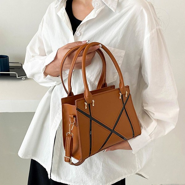 Skulderveske for kvinner Retro Klassisk Veske Pu Lær Clutchveske Med Glidelås Dark brown