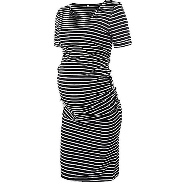Ventekjole med rynket side, 3/4 ærmekjole, fritidstøj black XL