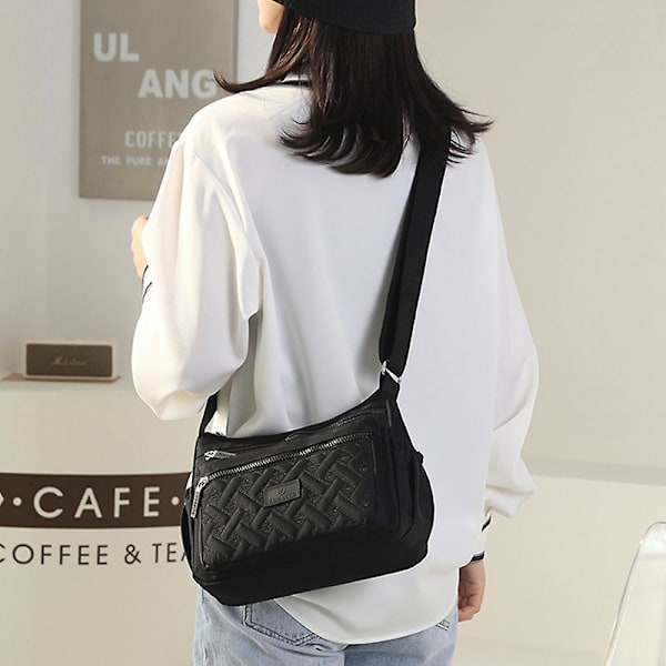 Kvinnor Crossbody Väska Multi-ficka Nylon Vattentät Lätt Casual Axelväska Handväska Portfölj black