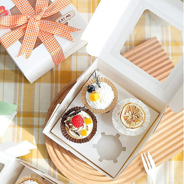 20 stk. Heilwiy Cupcake Æsker Med Vinduesindsats 4 Holdere Hvide Dessertæsker Til Gaver Gave