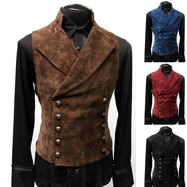 Herre Victorian Suit Vest, Steampunk Gotisk Vest Black 2XL