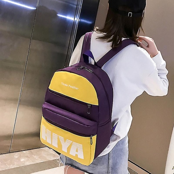 Stor Kapasitet Canvas Ryggsekk Slitesterk Skoleveske For Studenter Jenter Yellow And Purple