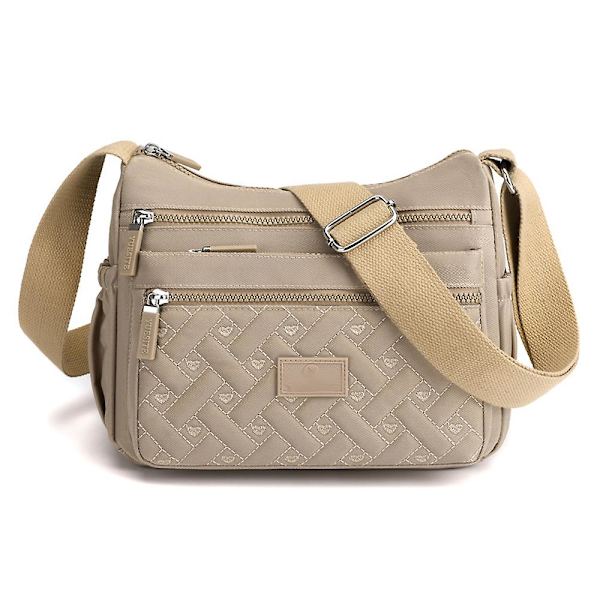 Kvinnor Crossbody Väska Multi-ficka Nylon Vattentät Lätt Casual Axelväska Handväska Portfölj Khaki