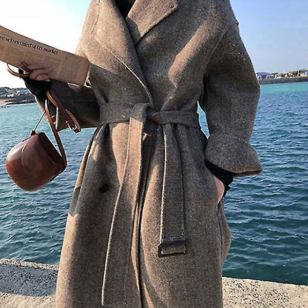 Dame Langermet Varm Ensfarget Elegant Kåpe For Vinter Strandfest L