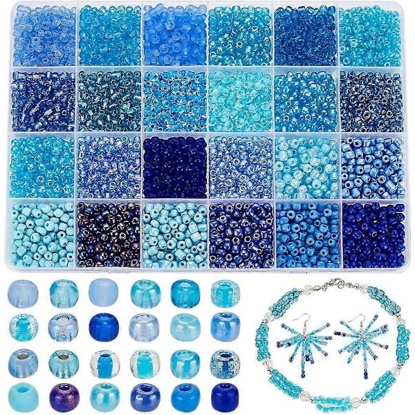 3600 stk. 4 mm blå glasfrøperler 24 farver 6/0 runde glasperler mini afstandsstykke perler talje perler håndværksperler til armbånd halskæde ørering smykker Maki
