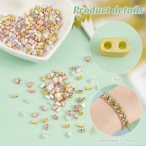 300 st 3 Färger Halva Tila Pärlor 4,5x2x2,5mm Syntetisk Hematit Platta Hantverkspärlor 2-Hålspärlor Frostade Japanska Lösa Distanspärlor för DIY Stapelbara Smycken