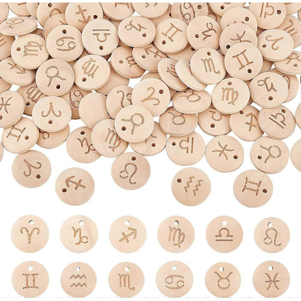 120 stk. 15 mm 12 Stjernetegn Træ Charms Træ Stjernetegn Vedhæng Skilte Vedhæng Vintage Charms til DIY Øreringe Halskæder Armbånd Smykkefremstilling