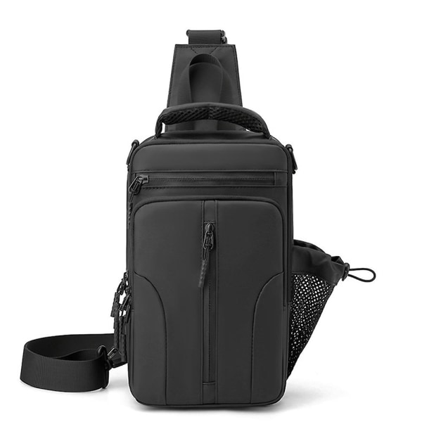 Ny Multifunksjonell Brystveske for Menn Nylon Skulderveske Vanntett Romstoff Liten Ryggsekk black