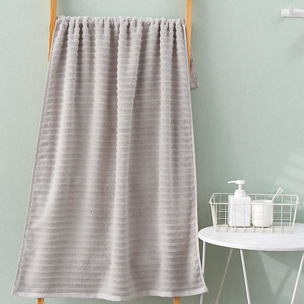 Premium Badehåndkle Sett i Bomull - Tykke og Absorberende, Ribbestrikkede 3-dels Badehåndklær, 70*140cm, (grå) Gray