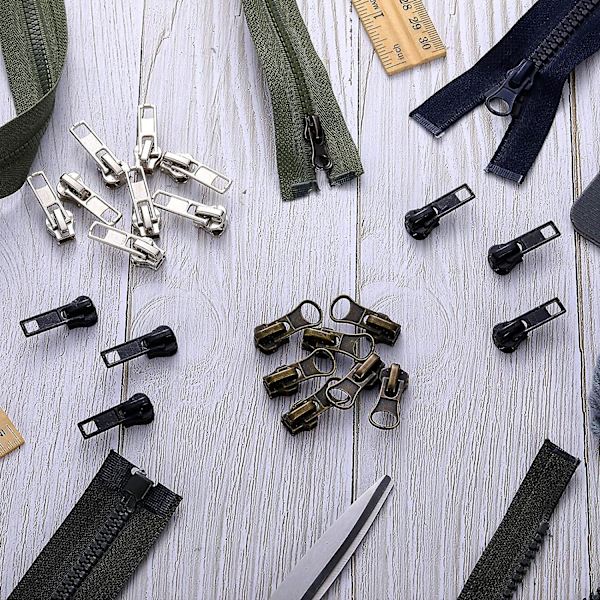 24 Stk. Sort Bronze Og Sølv Lynlås Slidere Lynlås Træk Udskiftning Med Lynlås Slider Reparationssæt Til Metal Plast Nylon Spiral Jakke Lynlåse Su