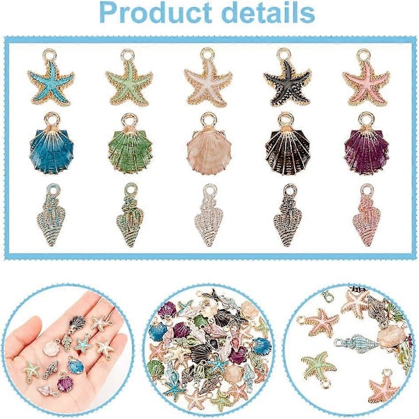 60 st 15 Stilar Sjöstjärneberlocker Emalj Snäckhängen Metall Spiral Snäckberlocker Hav Havssnäcka Hängberlocker Pärlor för Strand Sommar Hawaii Örhänge Halsband