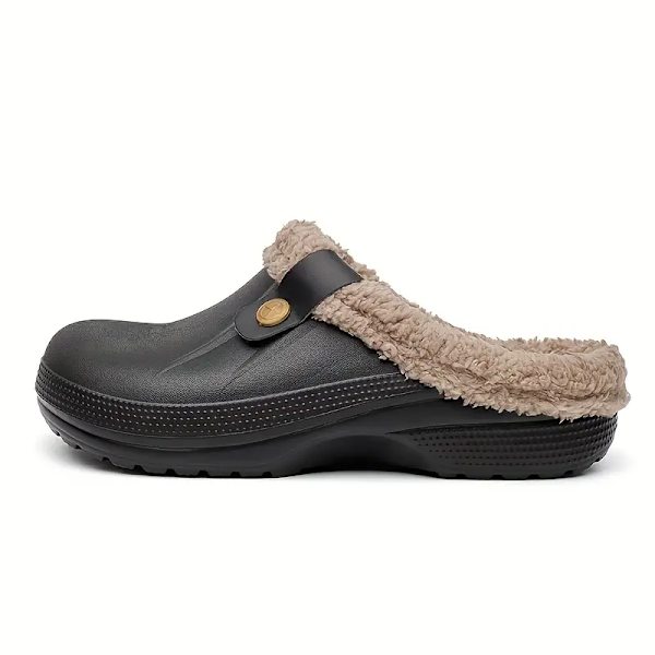Mysiga vattentäta husslippers Anti-skid Slip-on skor inomhus för män Vinter skor Fuzz-fodrade träskor black white EU43 44
