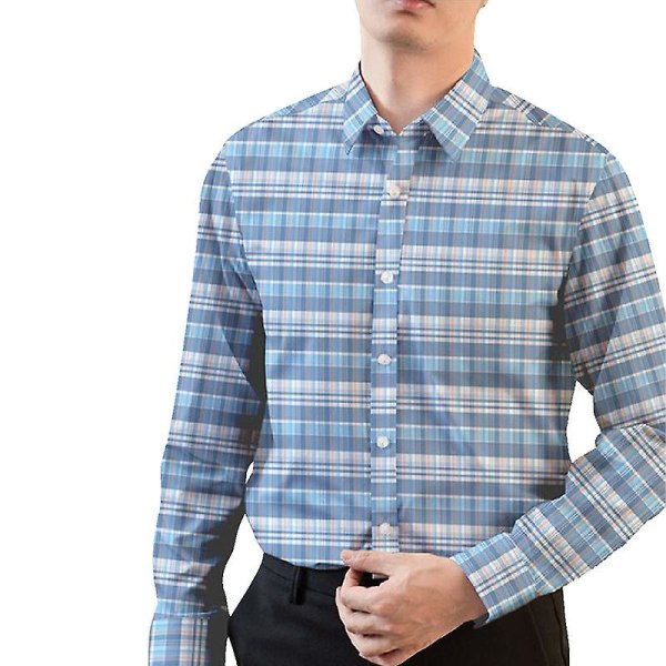 Slim-fit långärmad skjorta för män, skjortor med knappar för män Blue L