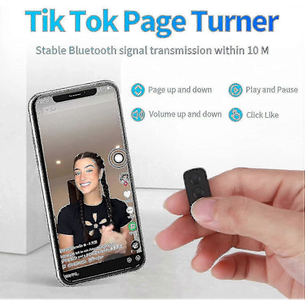 Fingertopps Bluetooth Fjärrkontroll, Trådlös Sida Vändare Med Laddningsfodral Kompatibel Med Iphone Android Ipad Mobiltelefon Black