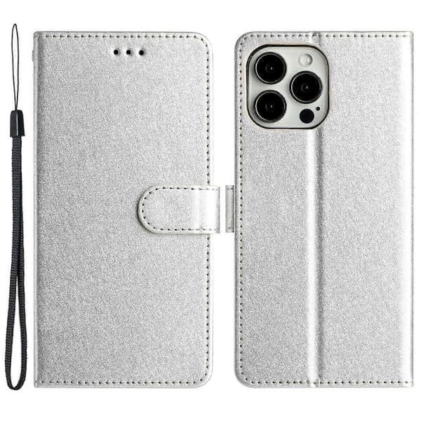 Telefonfodral för iPhone 14 Pro Silk Texture Flip Case PU-läder Plånboksställ Skal med handledsrem