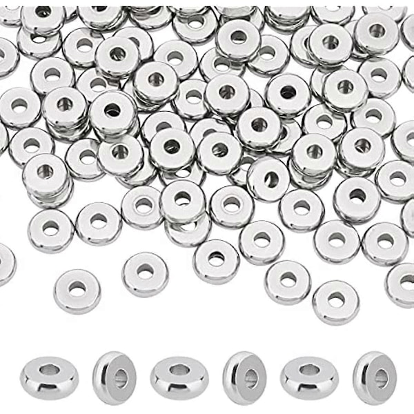 100 stk. flate runde metallperler rustfritt stål avstandsperler skive Rondelle skiver perler for smykkelaging 2 mm hull rustfritt stål farge