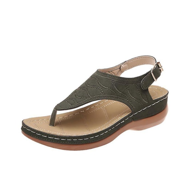 Naisten Yksiväriset Kirjailtu Flip Flop Sandaalit Rantakengät 086 Green EU 41