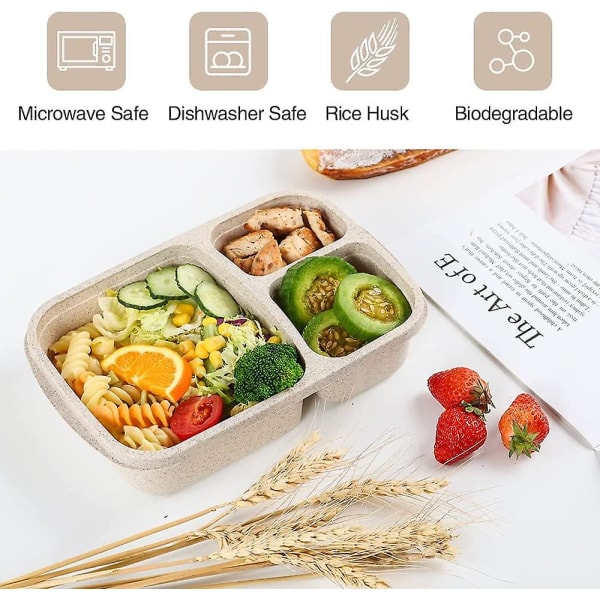 4-pack Bento Lunch Box - 3-fackslådor för matberedning - Lunchlåda för barn - Hållbara BPA-fria plastbehållare för återanvändbar matförvaring - Stapelbara, lämpliga