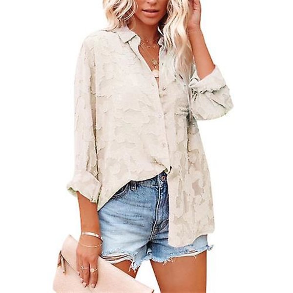 Chiffonbluse for kvinner, ensfarget, langermet med knapper White M
