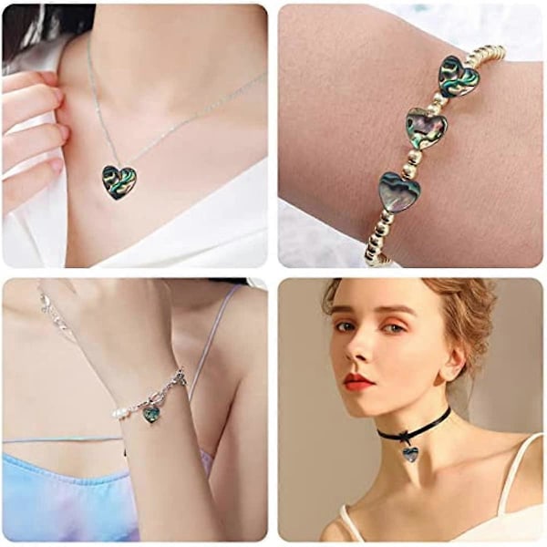10 st Naturliga Abalone Skal Hjärtaformade Pärlor Paua Skal Platta Färgglada Lösa Distansberlocker Hål Borrade för Smyckestillverkning Armband Halsband Nyckelringar