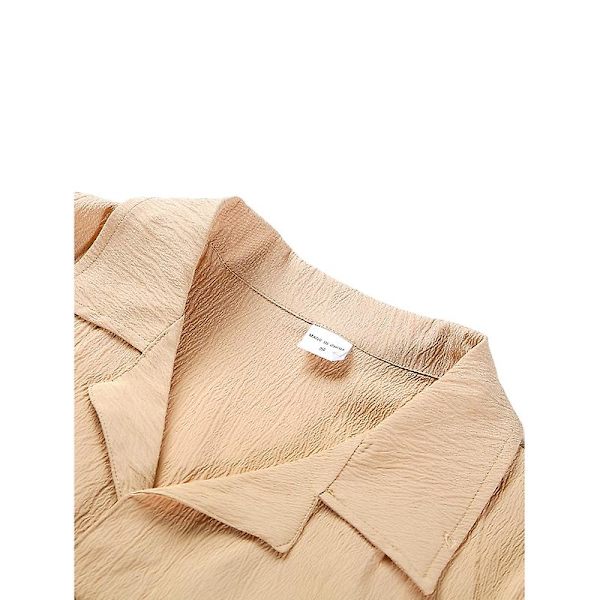 Herre fritidsskjorte langermet lapell krage strandskjorte topp Khaki 2XL