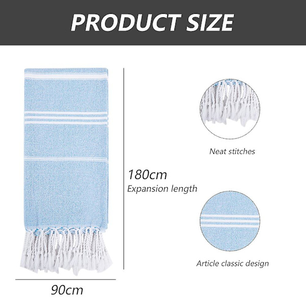 Tyrkisk Badehåndklæde Oversized 90*180cm 100% Bomuld Sandfri Svømmehåndklæde Let Rejsehåndklæde light blue