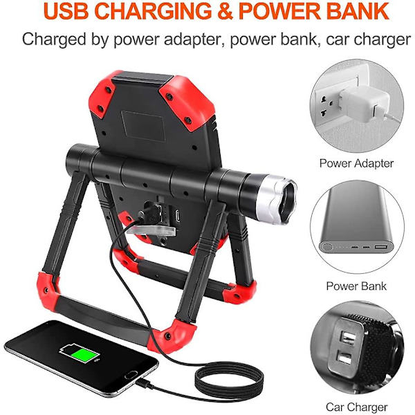 Utomhus Uppladdningsbar LED-strålkastare Bärbar Arbetslampa 360 Rotation Med Uppladdningsbart Batteri Utrustad Med 5 Lyktlägen[energiklass A+++]röd
