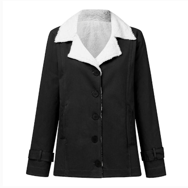 Vinterjakker til kvinder, fleeceforet kort frakke med knaplukning, hoftelang 2XL Black