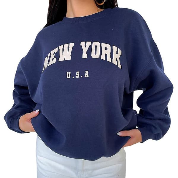 Dame Letter Print Langærmet Sweatshirt Toppe Pullovers Pink XL