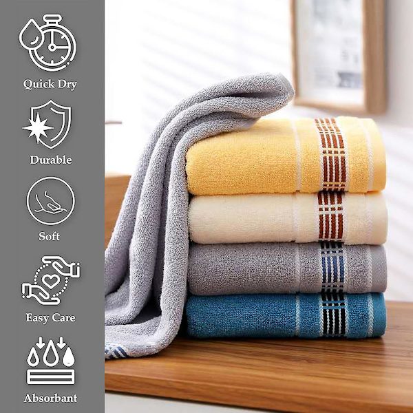 4-delt Håndklesett - Badesett, Mykt, Maskinvaskbart, Svært Absorberende, Ren Bomull, 33*73cm grey