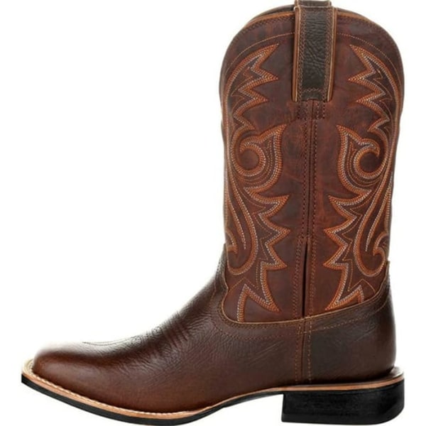 Herr och dam sport bred fyrkantig tå western cowboy boots brown EU 39