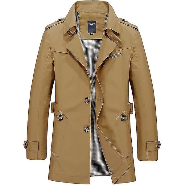 Herr Bomull Casual Jackor Mid-längd Vindjacka Tvättjackor För Vår Och 4XL Light Khaki Thin