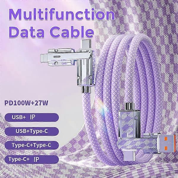 AHASTYLE XC04 1m PD 27W Datakabel USB-A/Type-C til Type-C/IP Ladekabel - Grøn Purple
