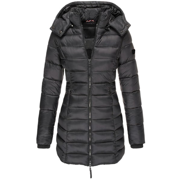 Vinter Varma Bomullsjackor Medellång Huva Slim Style Jackor Tjocka Lösa Snygga XL Black