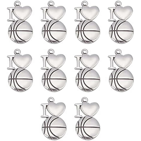 10 stk. 304 rustfrit stål vedhæng Jeg elsker med basketball vedhæng charms hul 2 mm sportsstil vedhæng metal charms til armbånd halskæde smykkefremstilling