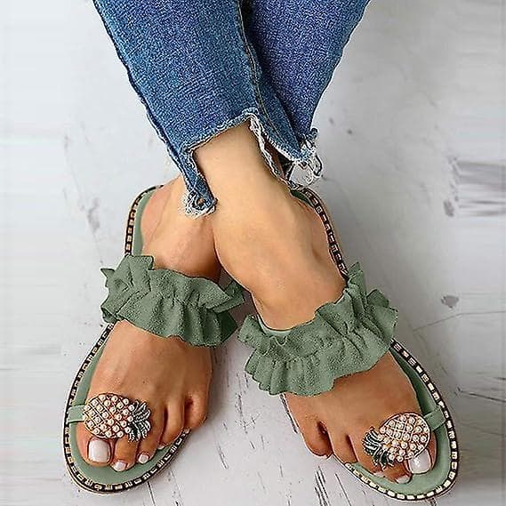 Sandaler for kvinner, flate, avslappede slippers med ringtå, strandsko Green 42