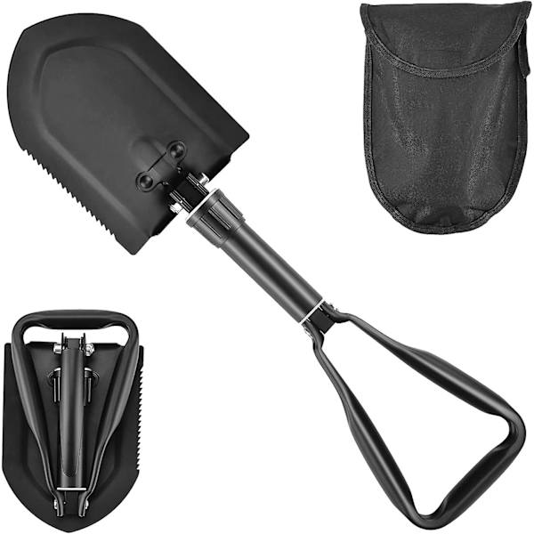 58cm hopfällbar spade, ultrastabil högstyrka kolstål multifunktionell spade bärväska, (svart)
