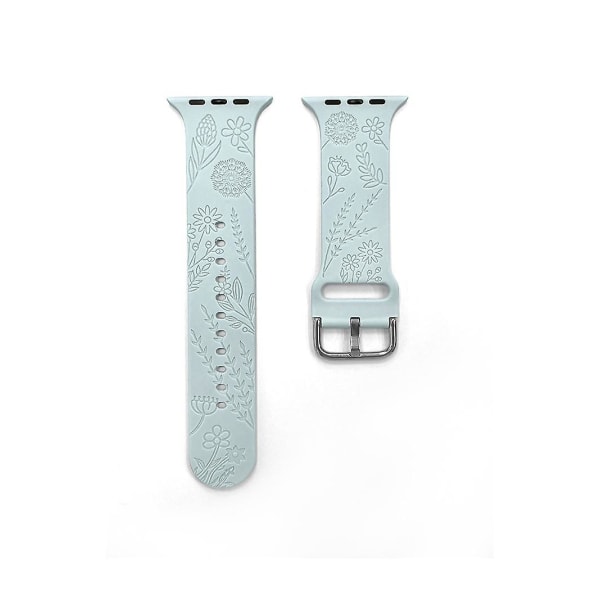 1 Pak Blomst Graveret Sportrem Kompatibel Med Apple Watch Remme 38mm 40mm 41mm, Kvinder Blomster Laser Blød Silikon Armbånd Udskiftning Iwatch green 38mm 40mm 41mm
