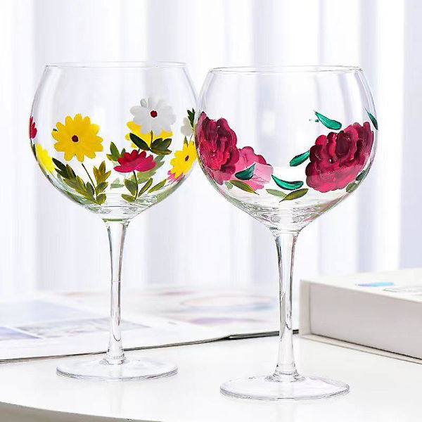 1 st handmålat vinglas i högkvalitativt glas, kristall, högt glas, hushåll, nischglas, vinglas A009