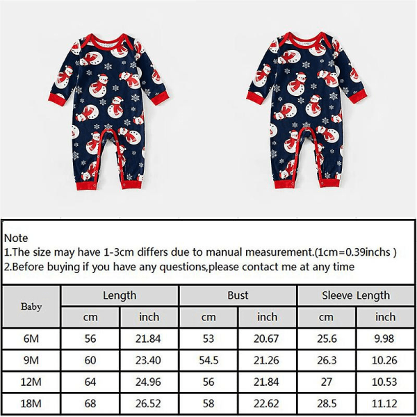 Barn och vuxna julen familj matchande pyjamas pyjamas snögubbe sovkläder pjs set 12M