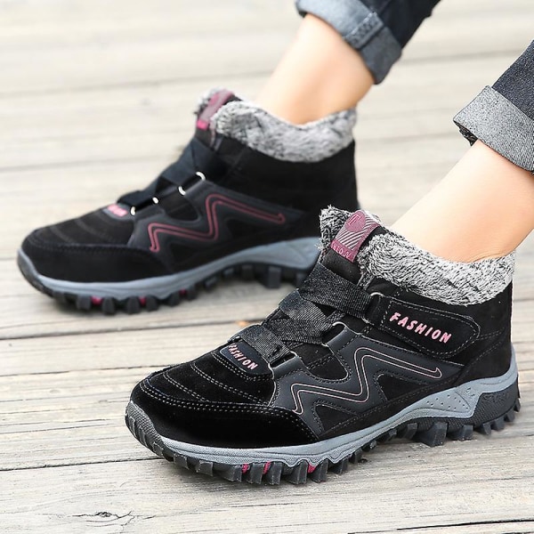 Snørestøvler for kvinner, vanntette, slip-on, pelsforede sneakers, varme vintersko 2K6137 BlackRed 37