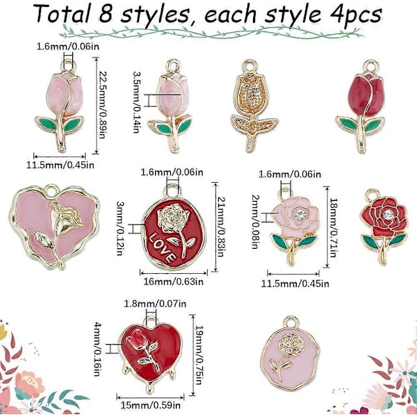 1 æske Assorterede Valentinsdag Charms Emalje Hjerte Charms Kærligheds Charms Bulk Rød Pink Rose Sammenkoblings Charms