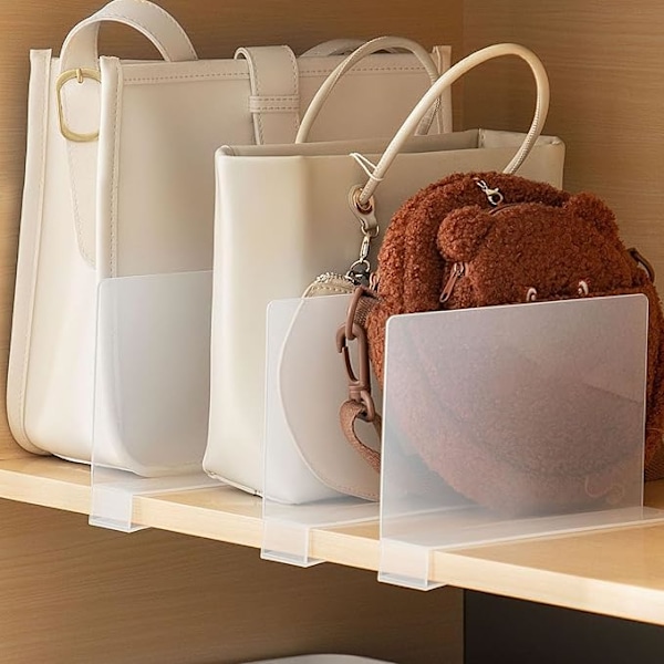 Transparent akryl hyllavdelare, garderob, avdelare utan borrning, handväskavskiljare, för sovrum, kök, butik, kontor