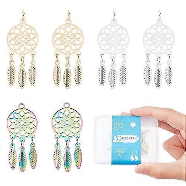 18 st Dreamcatcher Tanzanit Rhinestone Pärla Hänge Fjäder Vingar Berlock Tibetansk Filigran Hänge Hål: 4,5 mm