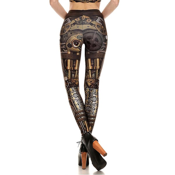 Maskin Grafiska Tryckta Leggings, Hög Midja Casual Varje Dag Sportbyxor, Damkläder M