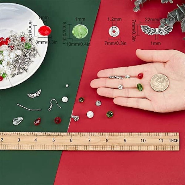 1 Ask DIY 10 Par Julcharmörhängen Gör-Det-Själv-Sats Ängelbönder för Smyckestillverkning Snöblomma Ängelvingar Bönder Facetterade Bicone Kristallglaspärlor