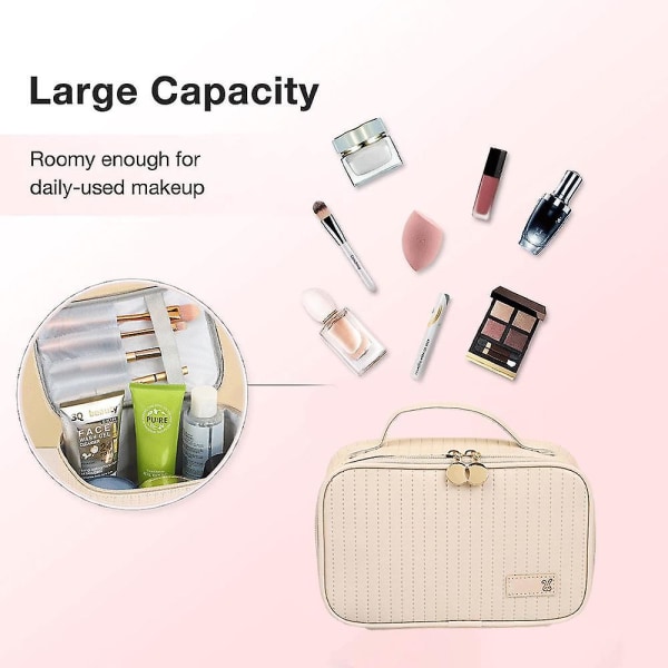 Stor kapacitet Travel Portable Wash Storage Bag Kosmetikväska, gjord av Pu Beige