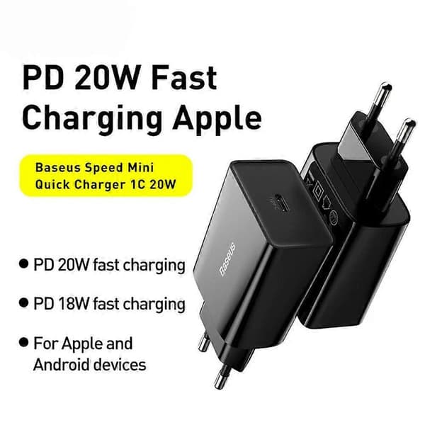 20W USB-C PD Hurtiglader EU-plugg for iPhone, Xiaomi, Huawei, Samsung